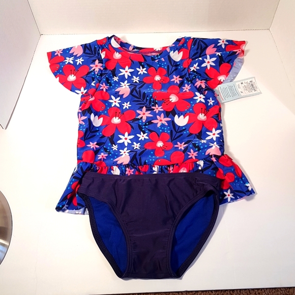 Cat & Jack Other - Cat & Jack Toddler Girls 2pc Blue & Red Floral Rash Guard Swim Suit Set